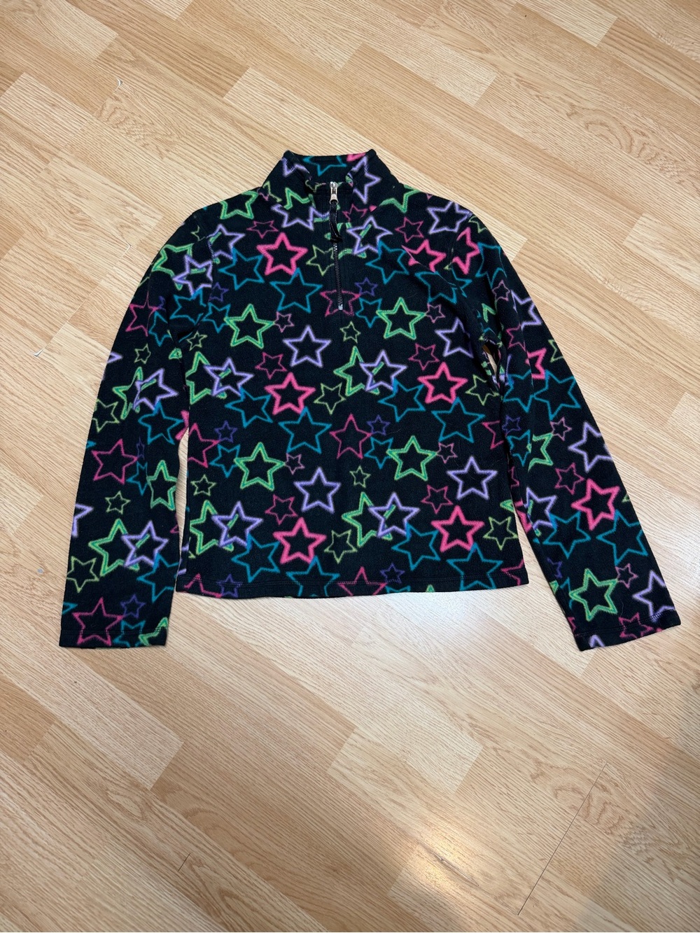Green Soda Girls XL 14/16 Black Neon Star Print Quarter Zip Fleece Pullover